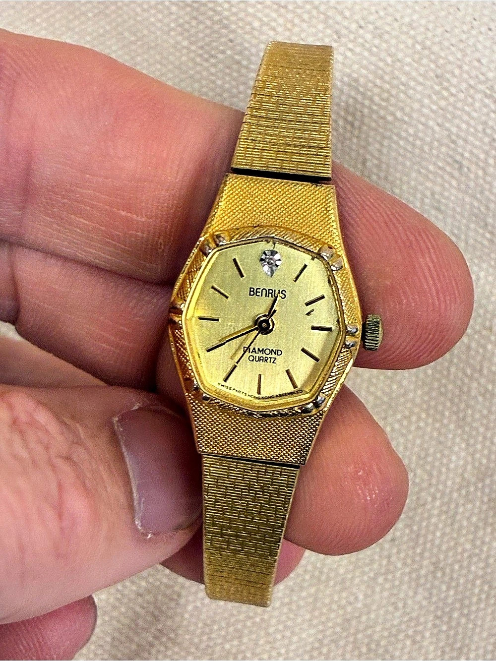 Benrus Watch Women Stainless Gold Steel Easy Read Water Resistant Quartz